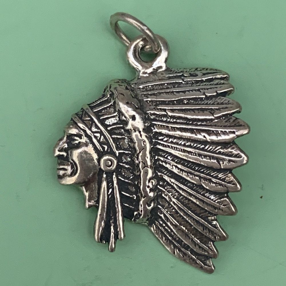 Indian Chief Headdress Sterling Silver Jewelry Charm #southwestern
